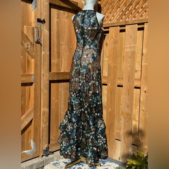 🆕 BRONX & BANCO🧿 NWOT Sicilia Blue Sequin Fluted Hem Maxi Dress Sz M US 6 - Picture 9 of 16